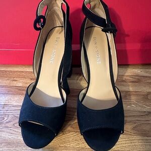 Sun + Stone Black Open-Toe Heels